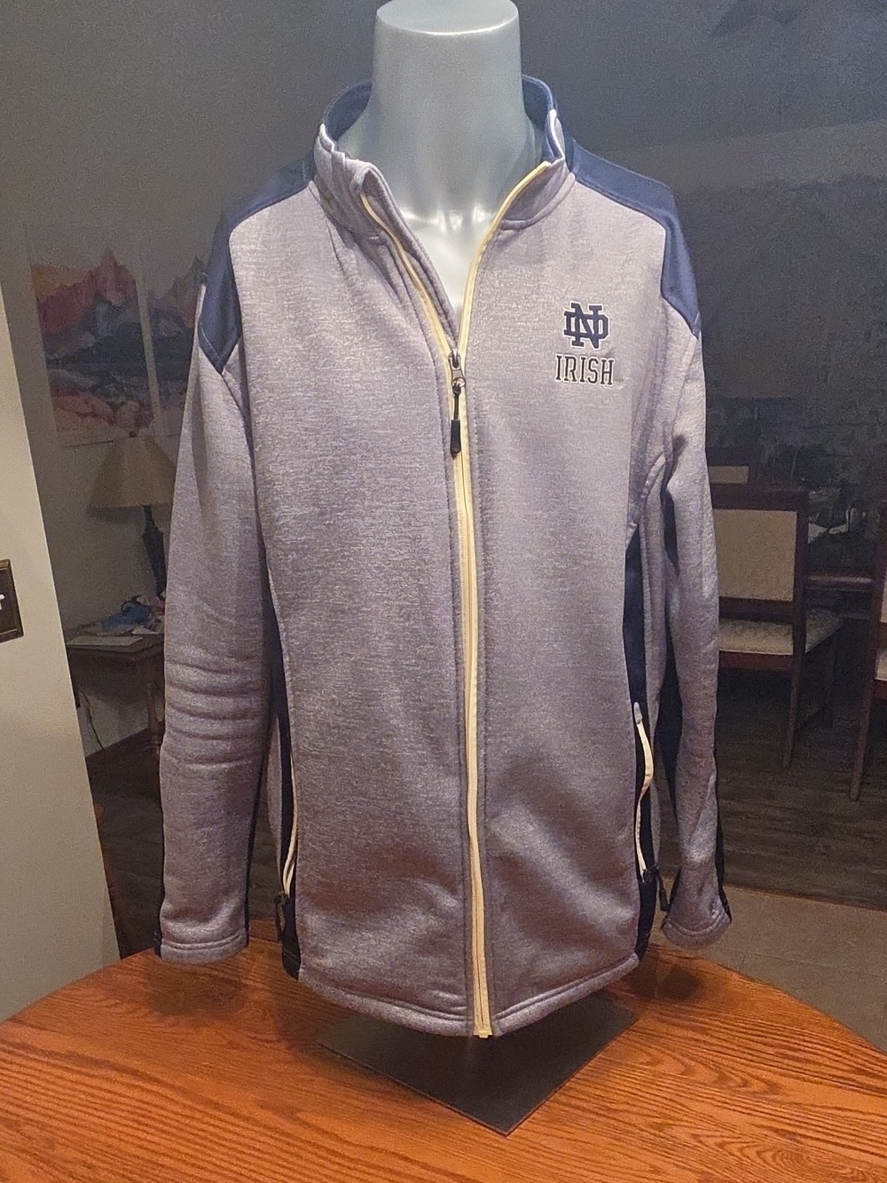 Colosseum Light Gray & Navy Zip-Up Men's Jacket - Notre Dame Irish